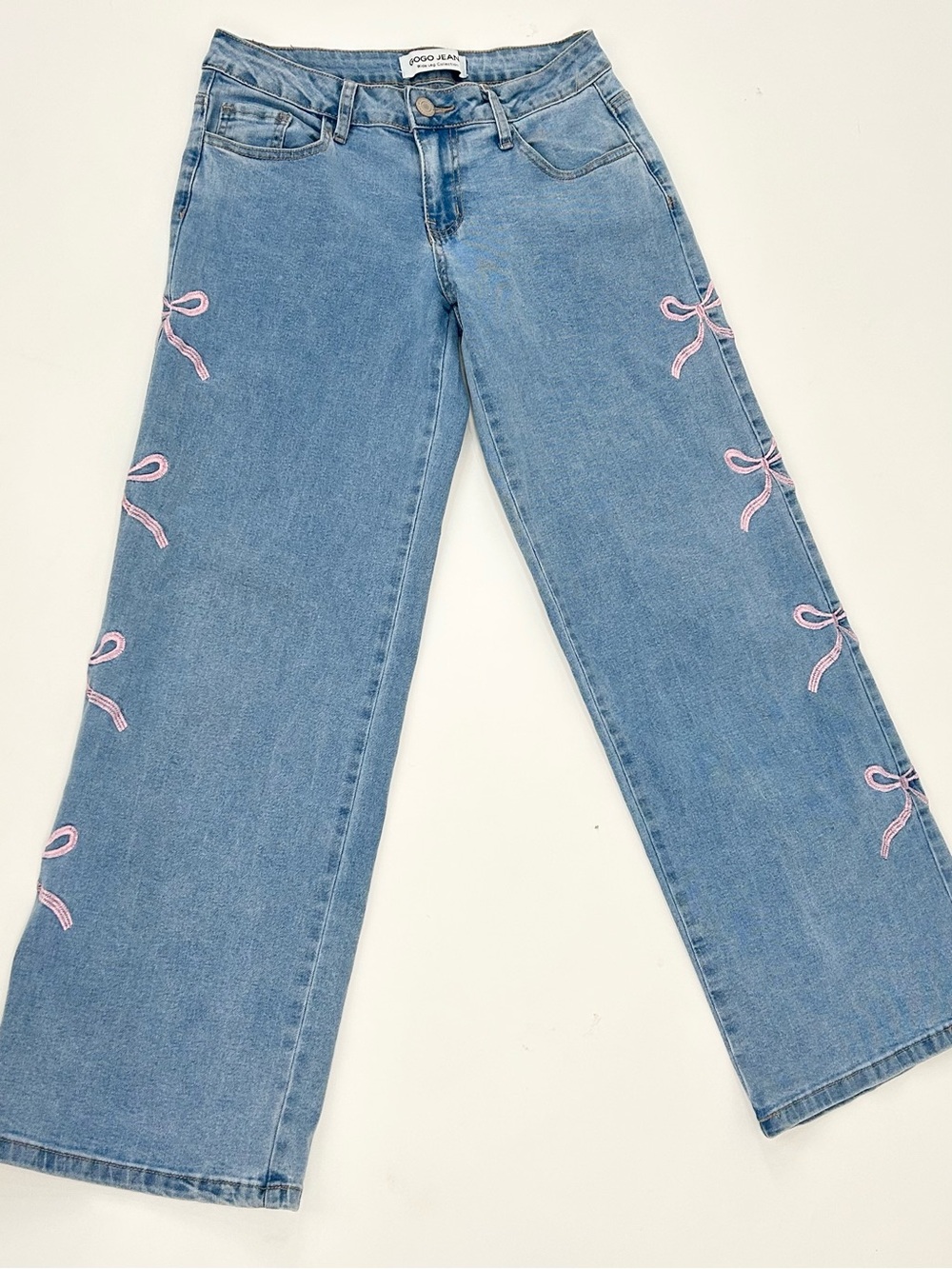 GOGO JEAN Wide Leg Pink Bow Embroidered Jeans Size 26